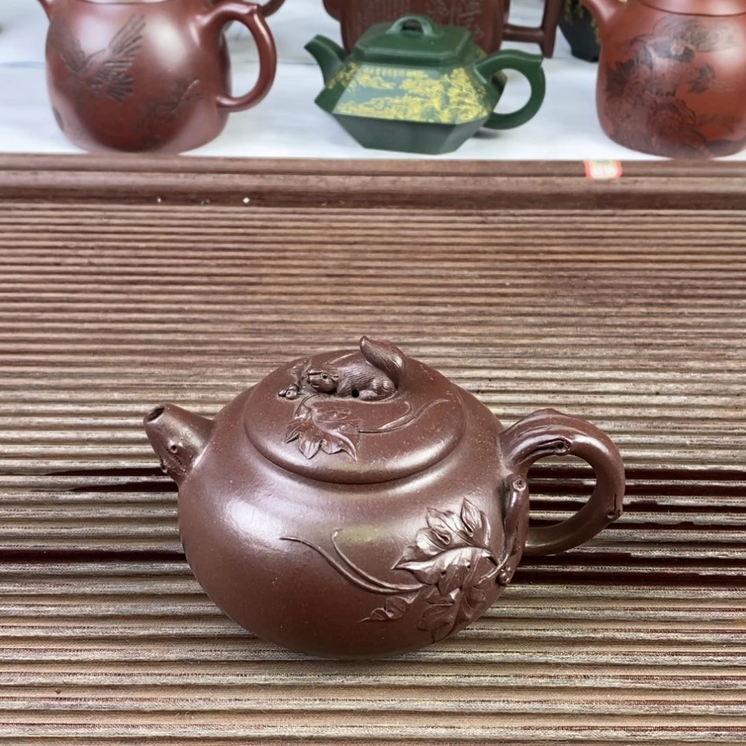 紫砂茶壶白7 松鼠葡萄