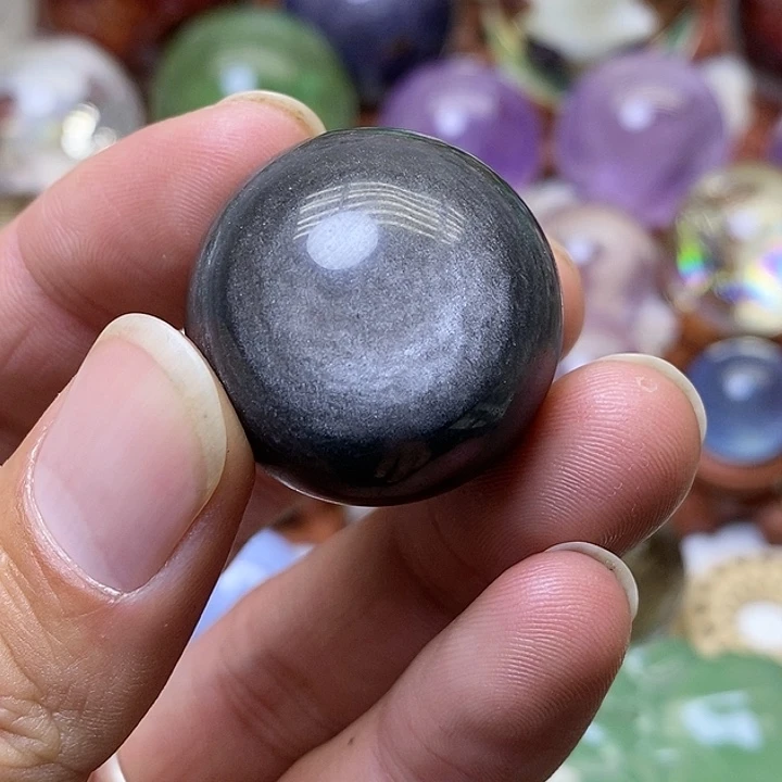 黑曜岩珠宝奇石未镶嵌银矅石球