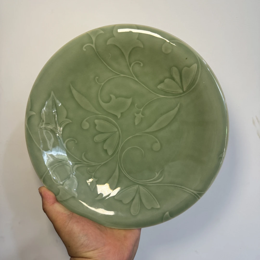 耀州窑残次10英寸玉兰大盘1个陶瓷青瓷