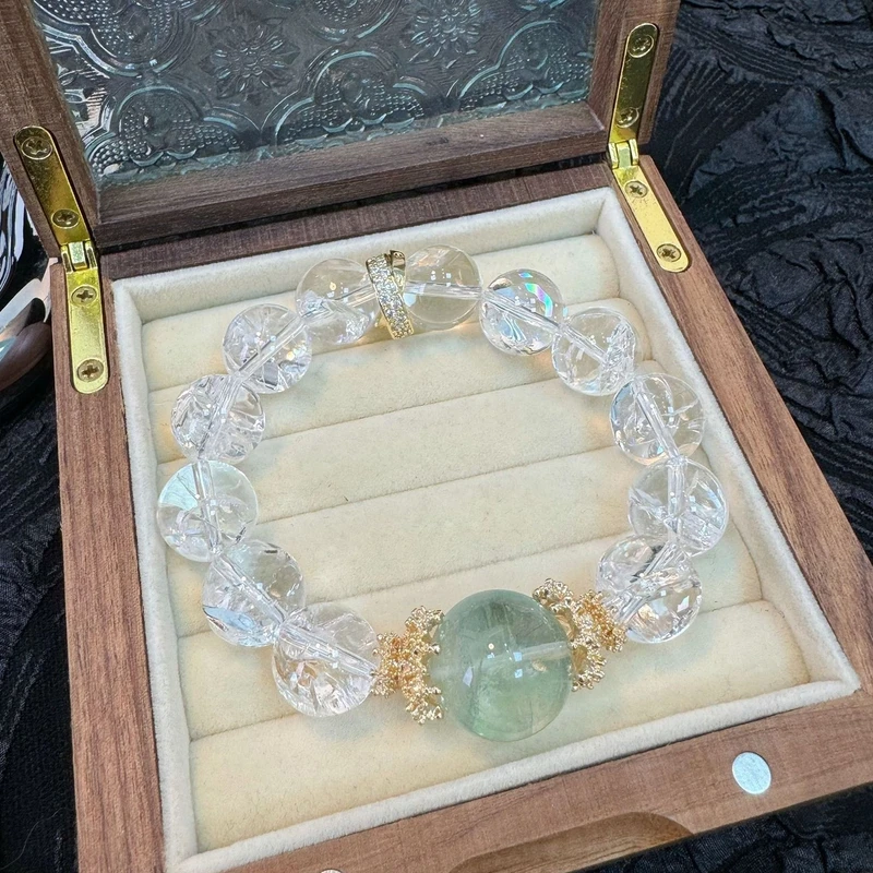 【白阿塞绿萤石B12】天然水晶手串原创小众设计