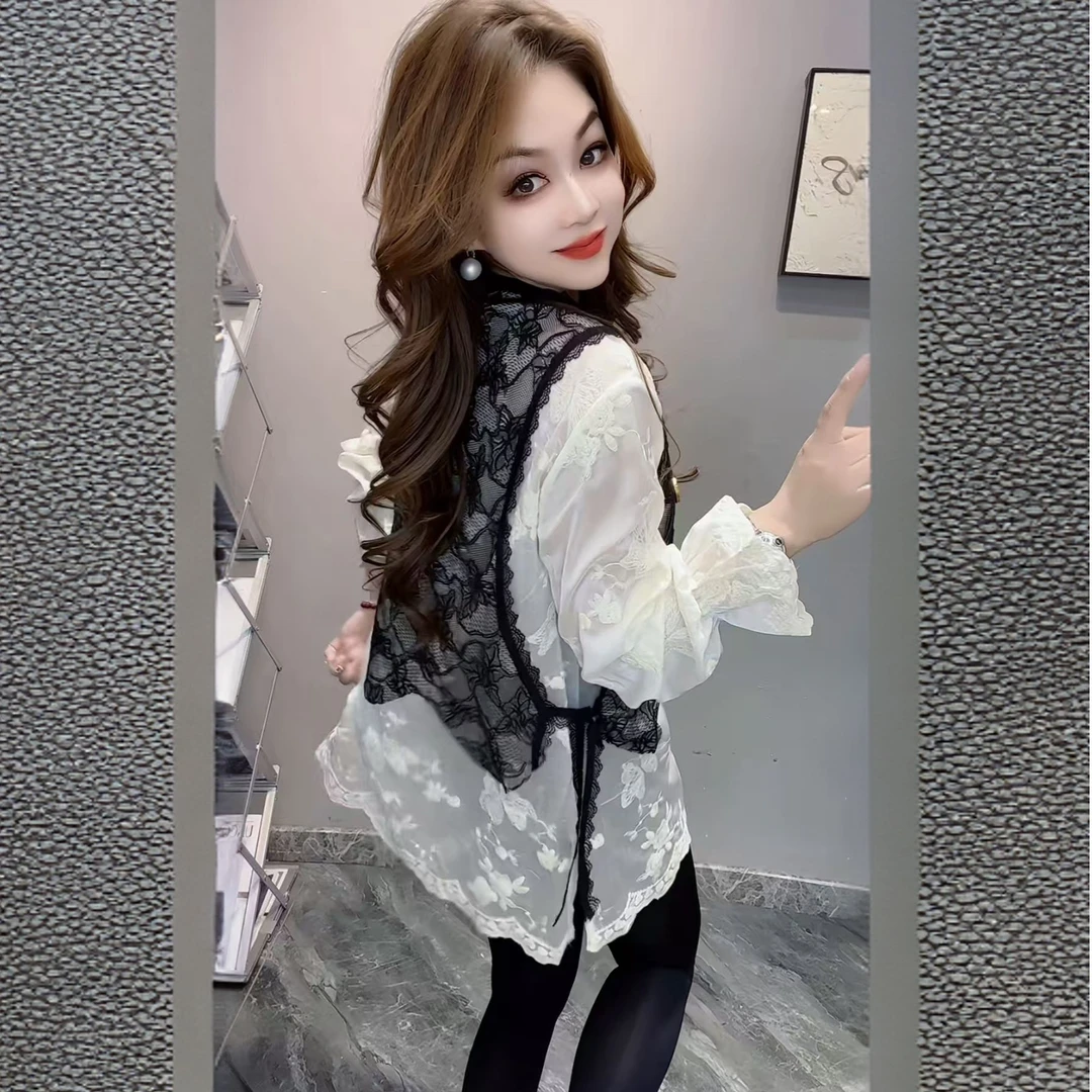 蕾丝假俩件小衫提花工艺时尚百搭洋气年轻