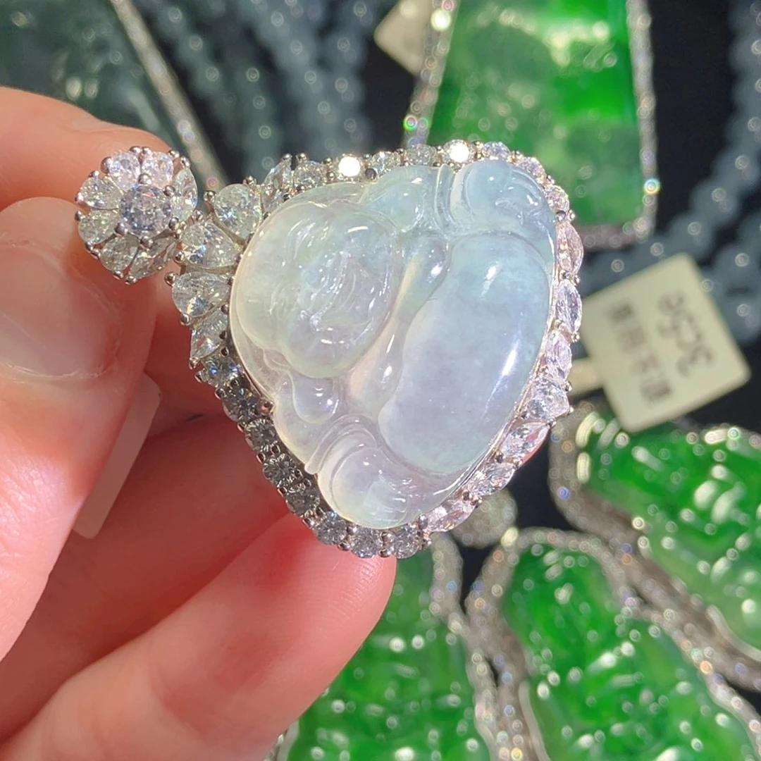 颈饰银S925镶嵌翡翠佛公