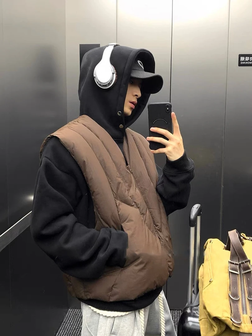 美式马甲冬季男高级感美拉德无袖棉服小众设计感背心外套情侣潮