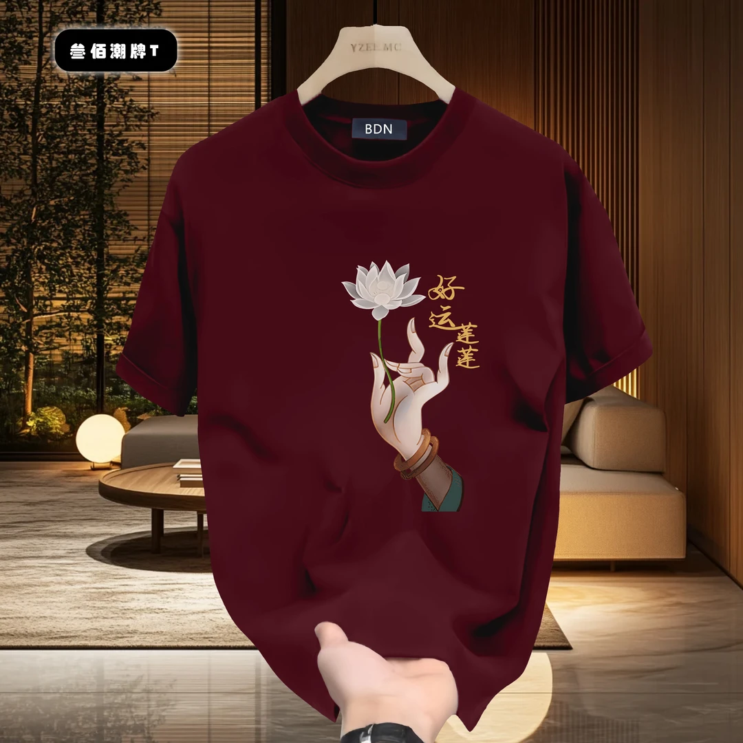 纯棉潮牌重磅短袖圆领T恤设计印花潮流休闲时尚ins百搭上衣男士