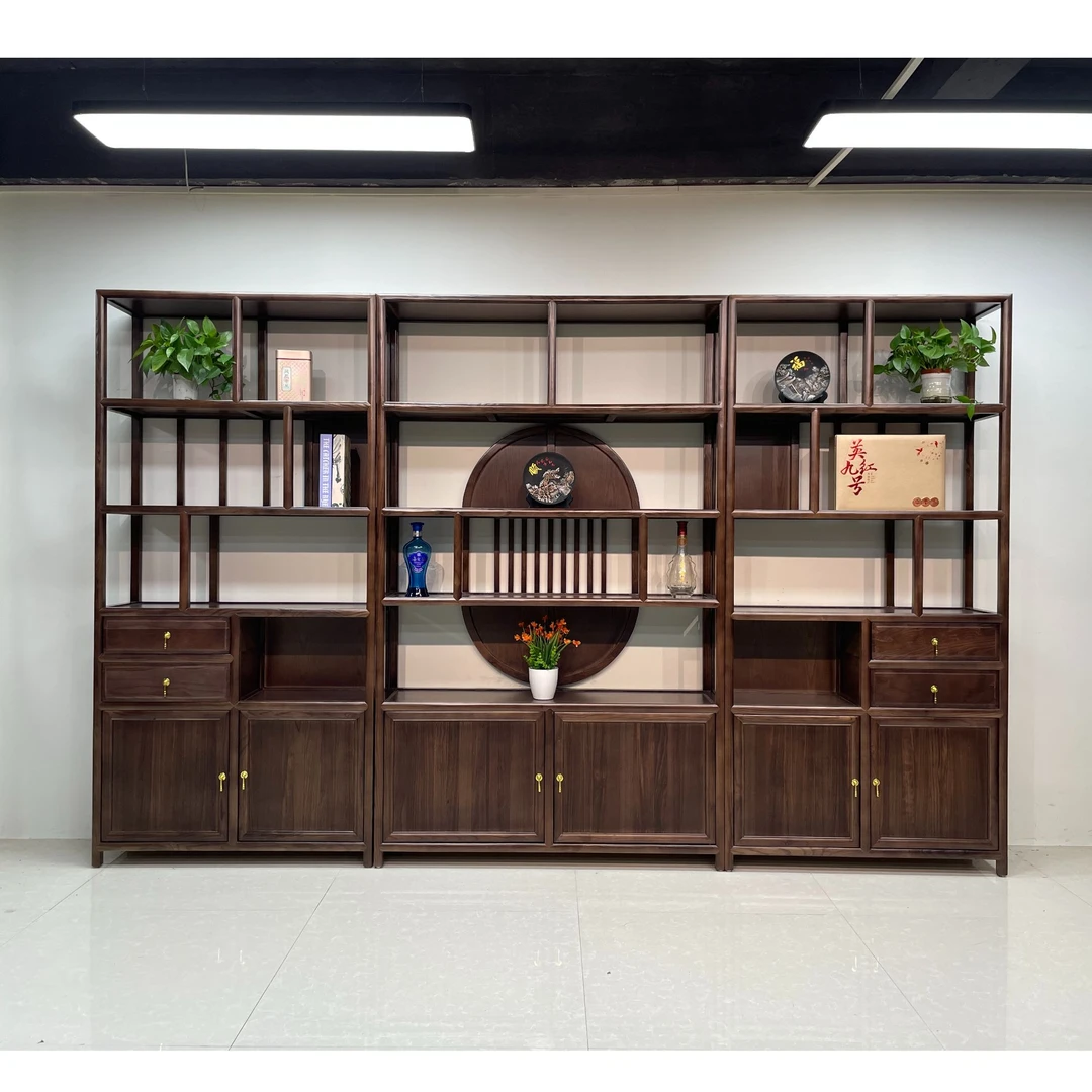 金乌新中式博古架置物架书架 展示柜 客厅隔断屏风博古架批发