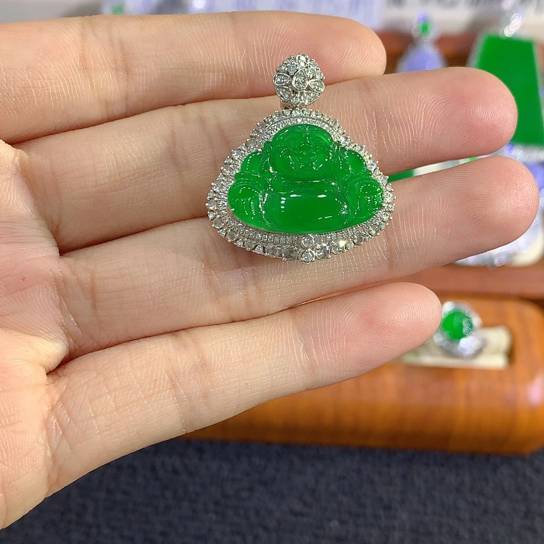 翡翠18K金镶嵌吊坠(不含链)佛公