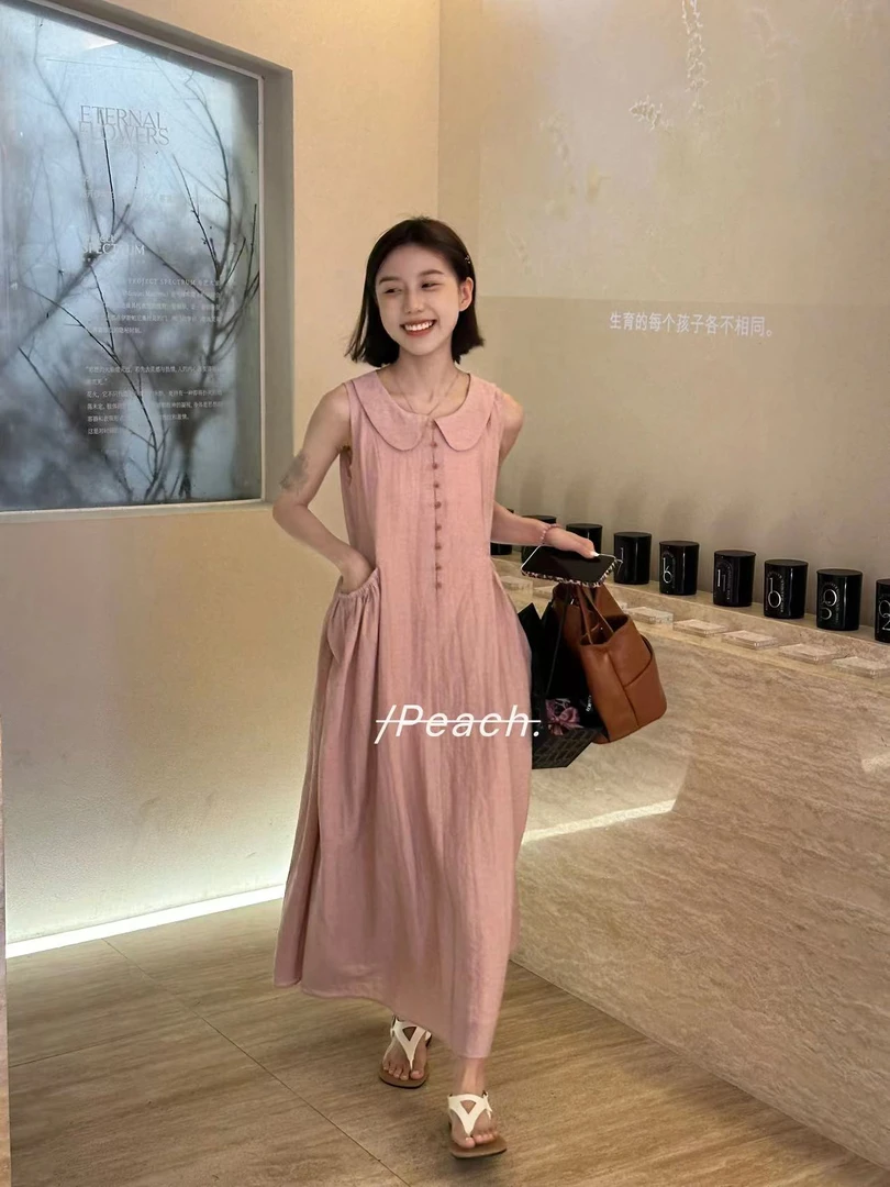 【P.Peach】「桃子小姐」高级感小众翻领口袋背心连衣裙 9707