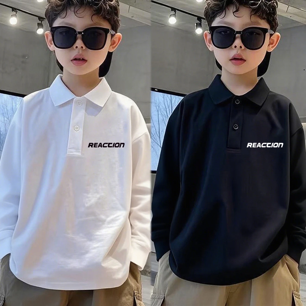 春秋款长袖衬衫男童宽松休闲polo衫内搭打底衫字母印花翻领上衣服