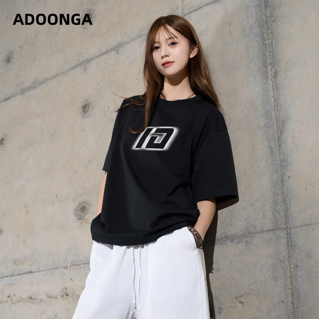 ADOONGA字母烫画纯棉圆领短袖t恤男女同款夏季宽松休闲百搭透气