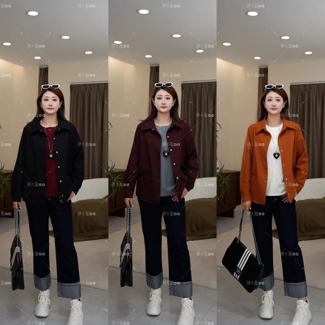 【秋款上新】PDM22481秋季新款显瘦百搭复古翻领长袖大码女装外套