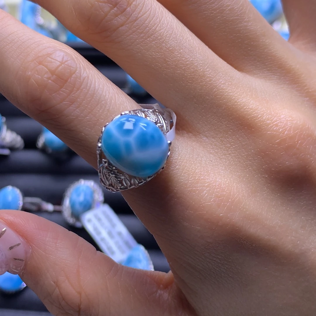 针钠钙石（海纹石）未镶嵌戒指蛋面戒指