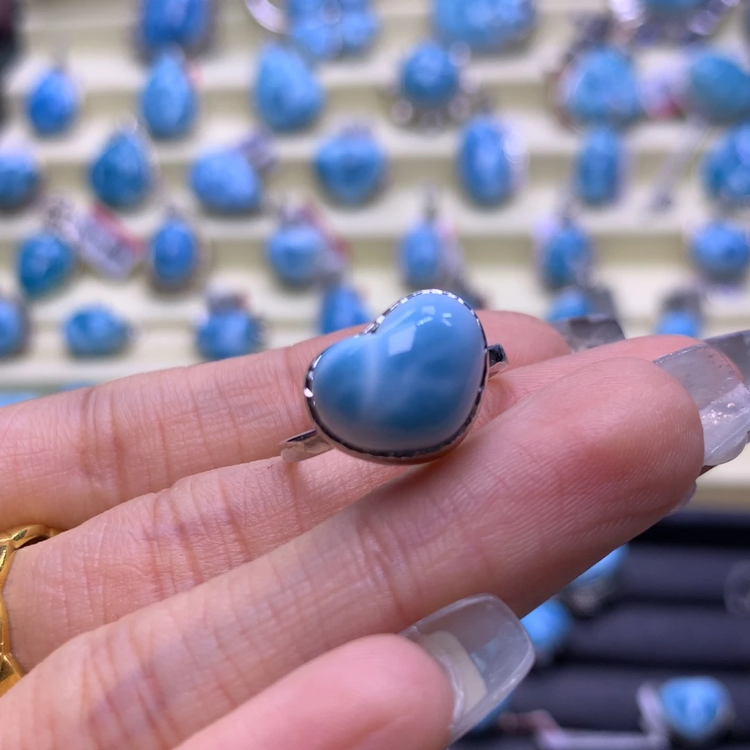 银S925镶嵌针钠钙石（海纹石）戒指精品爱心