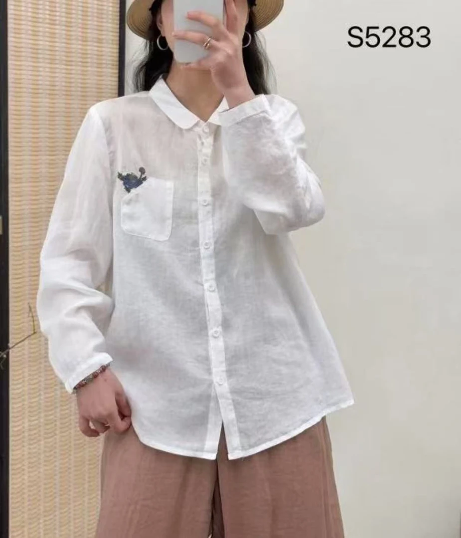 桃子自制 5283 夏季宽松百搭亚麻衬衣