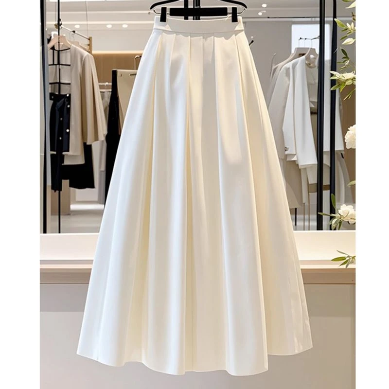 外贸原单女装专柜撤回春夏小个子气质垂坠感白色高腰a字半身裙女