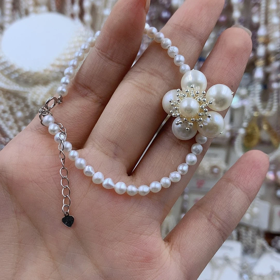 项链银S925镶嵌淡水珍珠