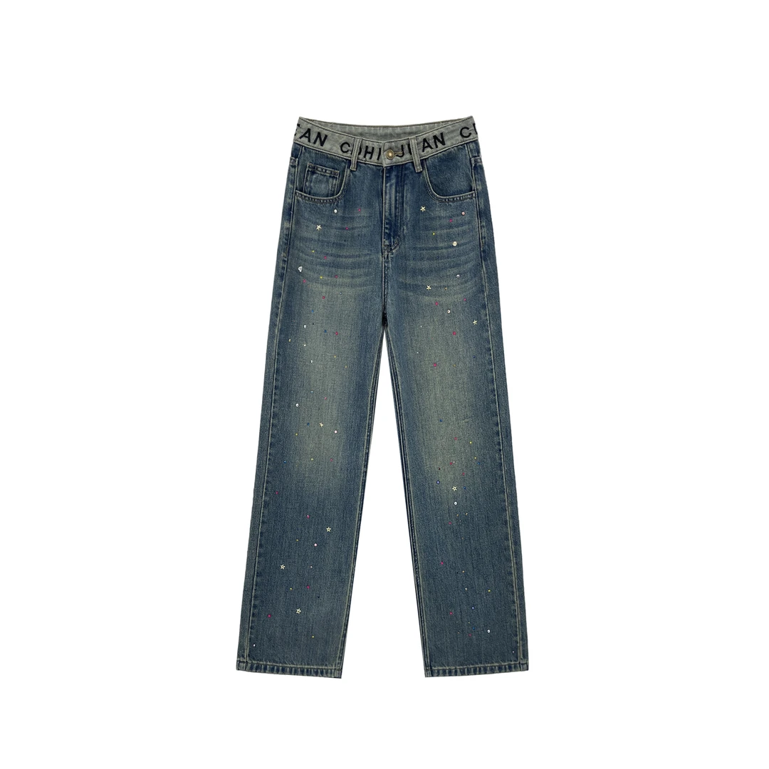 宝盖宋-【Reoyddirne】时尚直筒水洗显瘦宽松牛仔裤77802