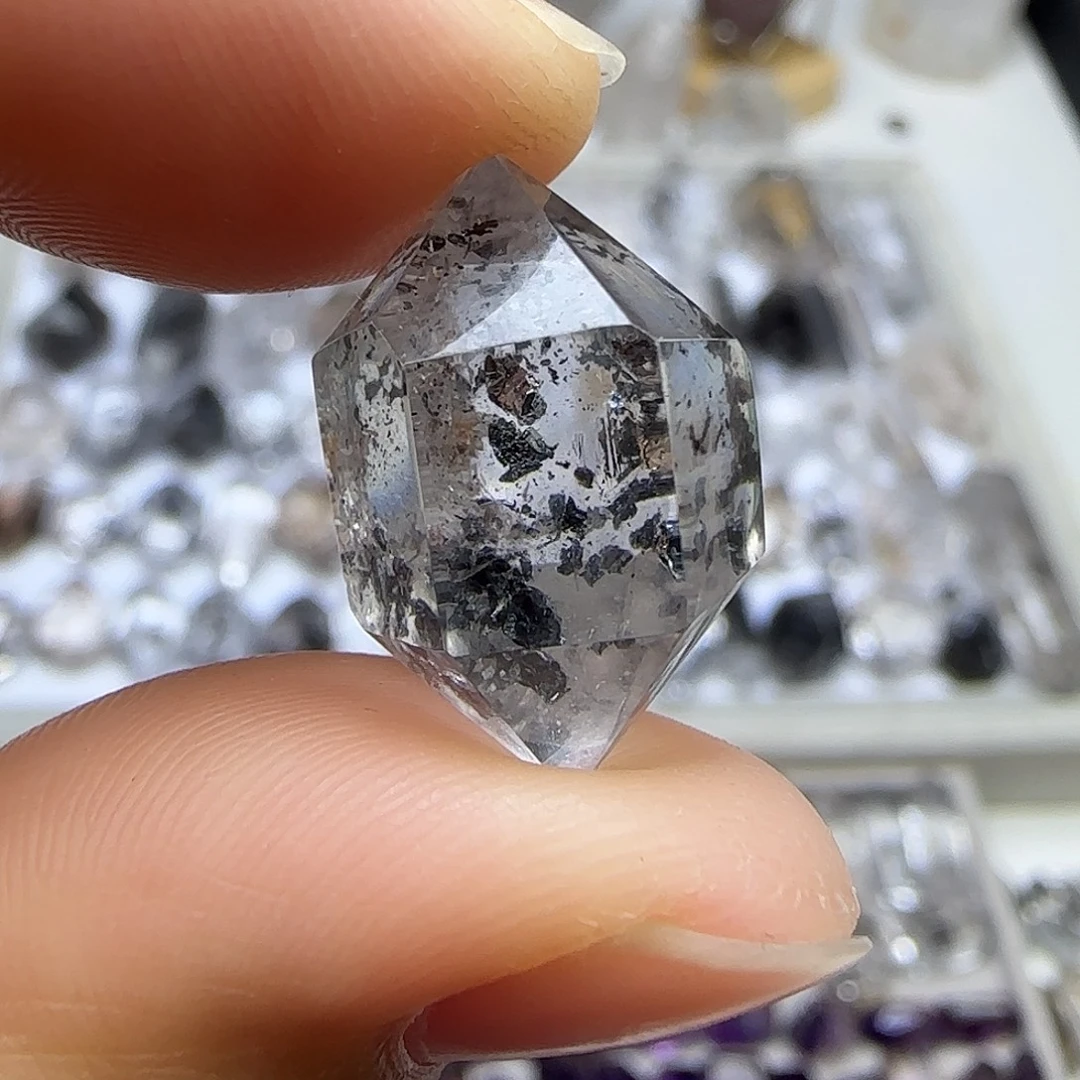 未镶嵌珠宝半成品水晶闪灵散墨双尖随形