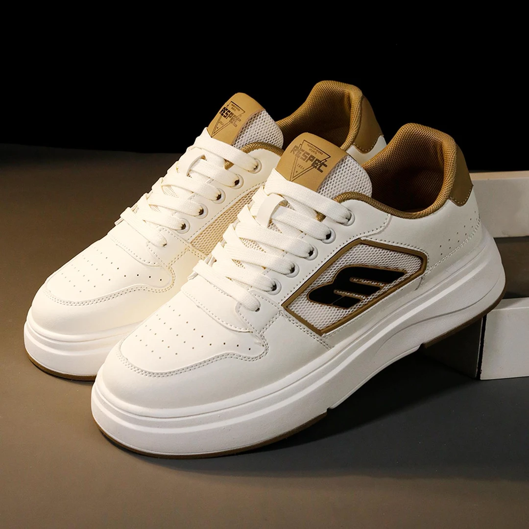 小白鞋男2025春夏网面厚底增高板鞋英伦风透气夏季不臭脚运动鞋男