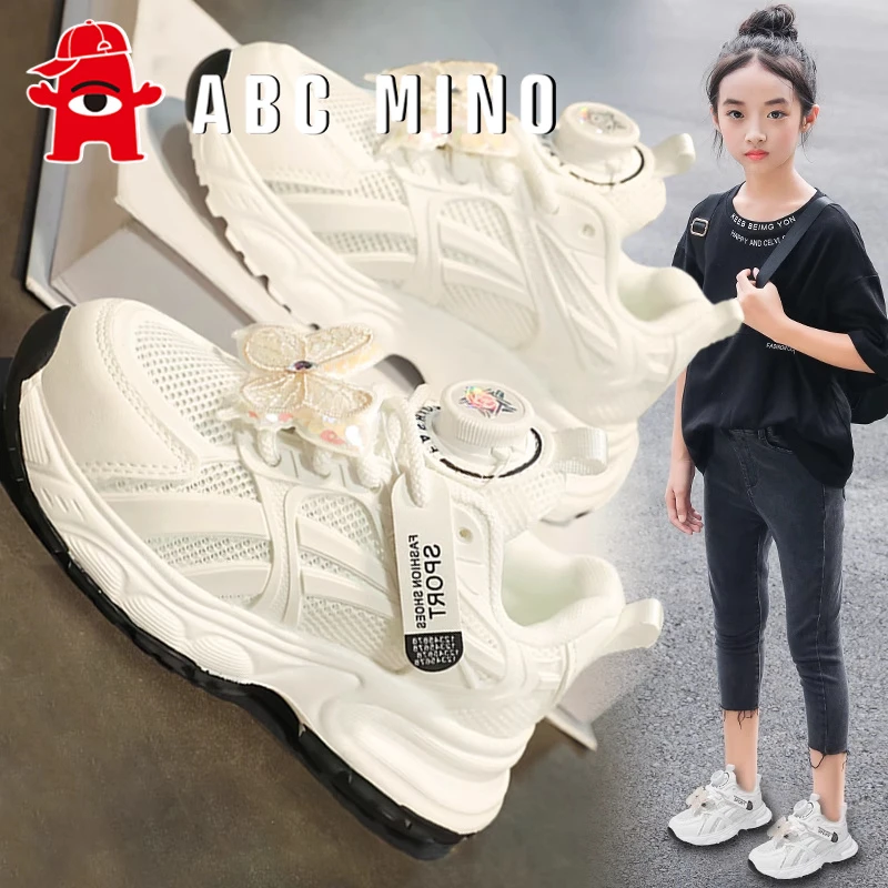 ABC MINO女童运动鞋夏季2025新款防滑网面儿童小白网鞋女孩跑步鞋