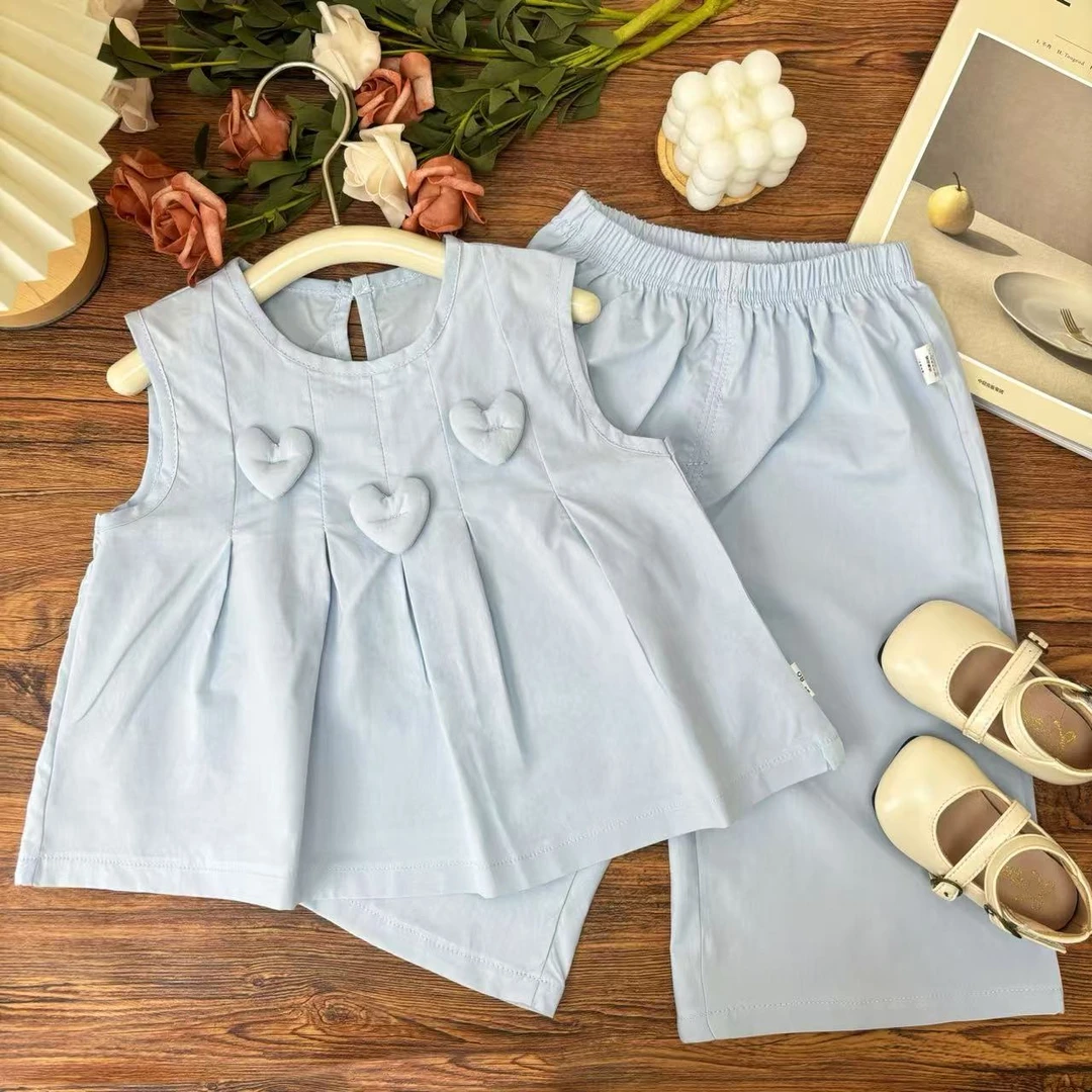 夏季2025套装新款儿童宝宝洋气薄款爱心无袖裤子两件套L-B-B72