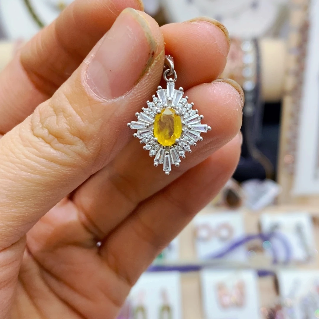 蓝宝石吊坠(赠链)银S925镶嵌