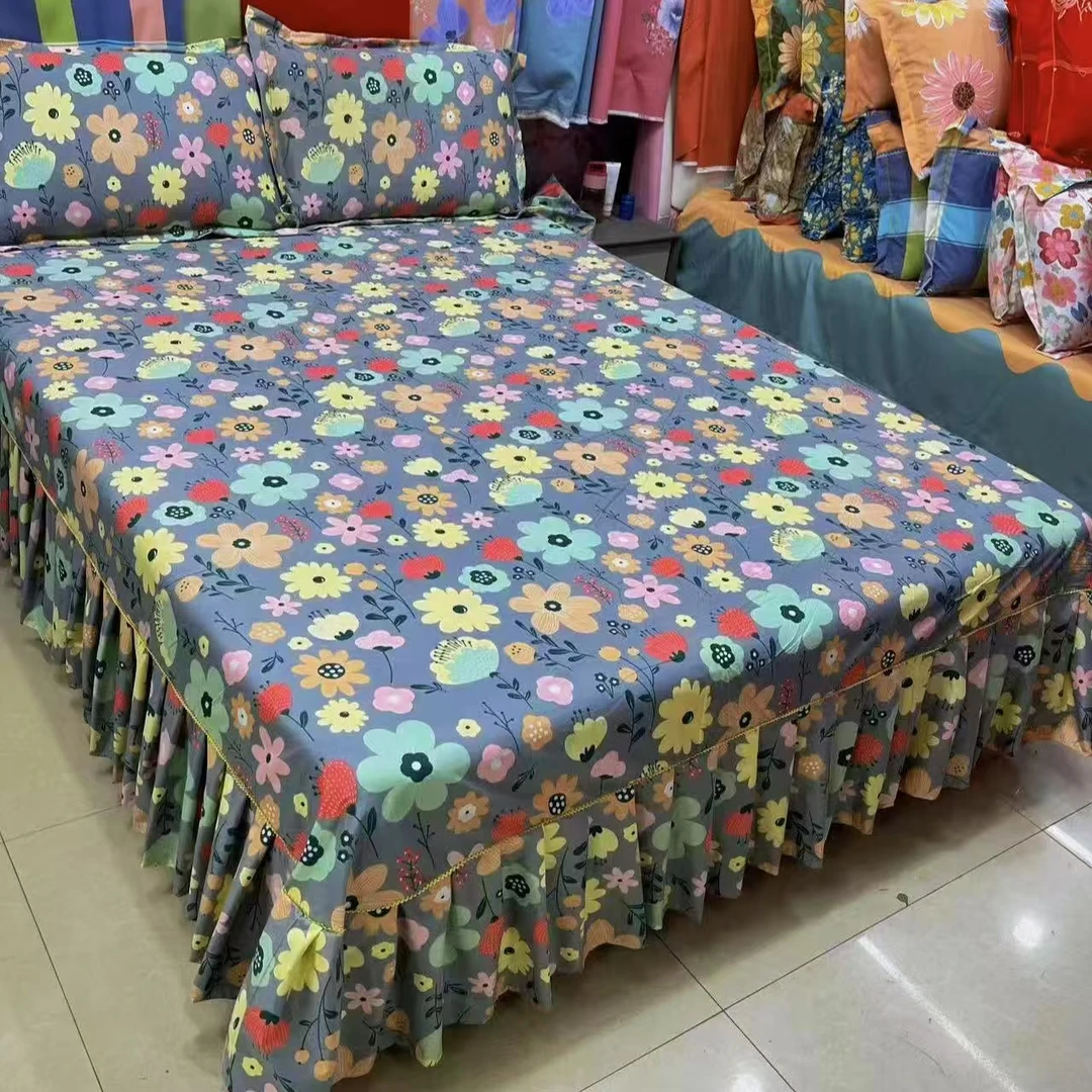 （百花齐放床裙）加厚磨毛斜纹暖绒棉单独床裙