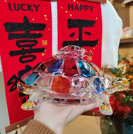 彩色乌龟玻璃高档收纳摆件轻奢家居装饰品现代酒柜高级感书房客厅
