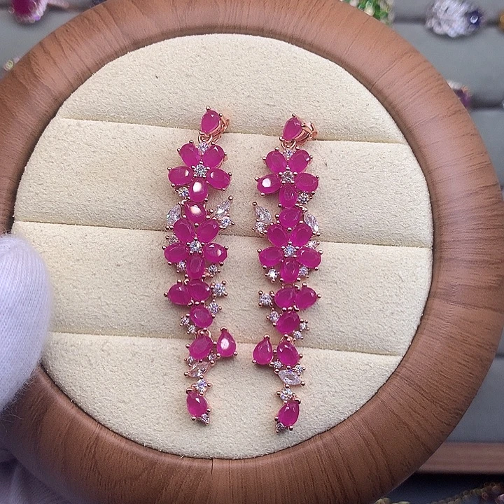 红宝石耳饰银S925镶嵌