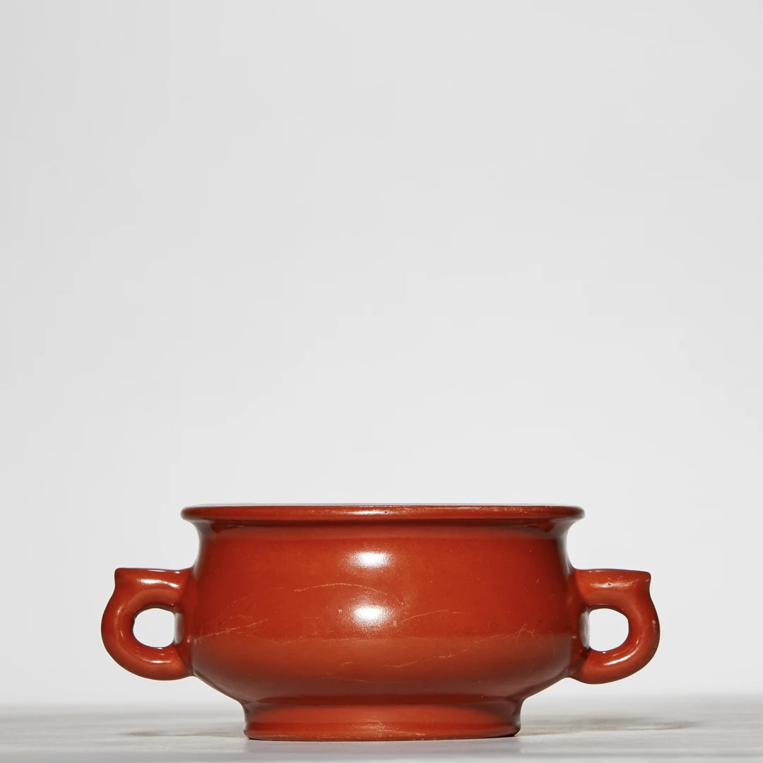 8、清 珊瑚红双耳炉【祥德64拍卖】