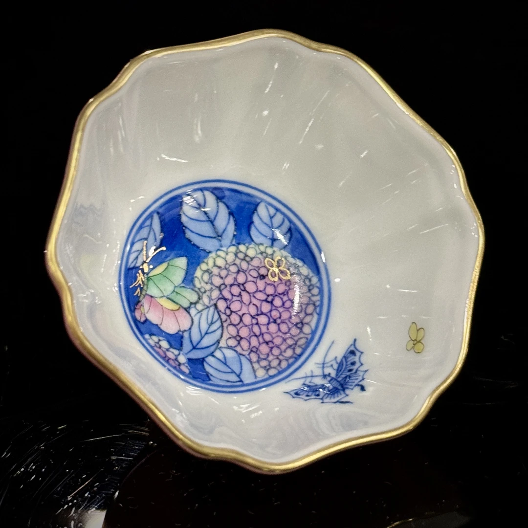 华隐堂樱粉青花加彩绣球花六方杯茶具