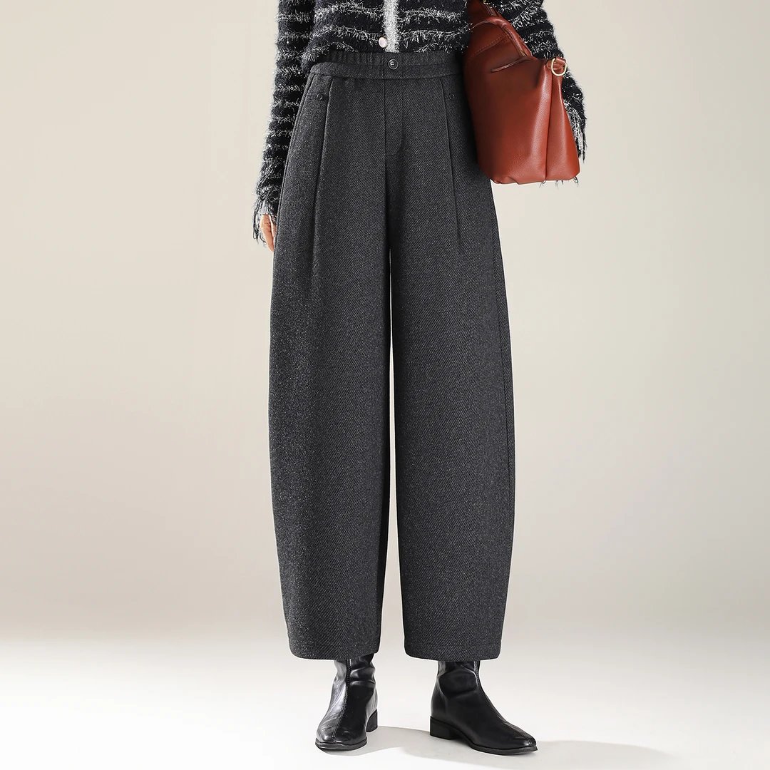 羊毛呢哈伦裤女2025秋冬新款高腰显瘦遮胯休闲裤通勤韩版阔腿裤