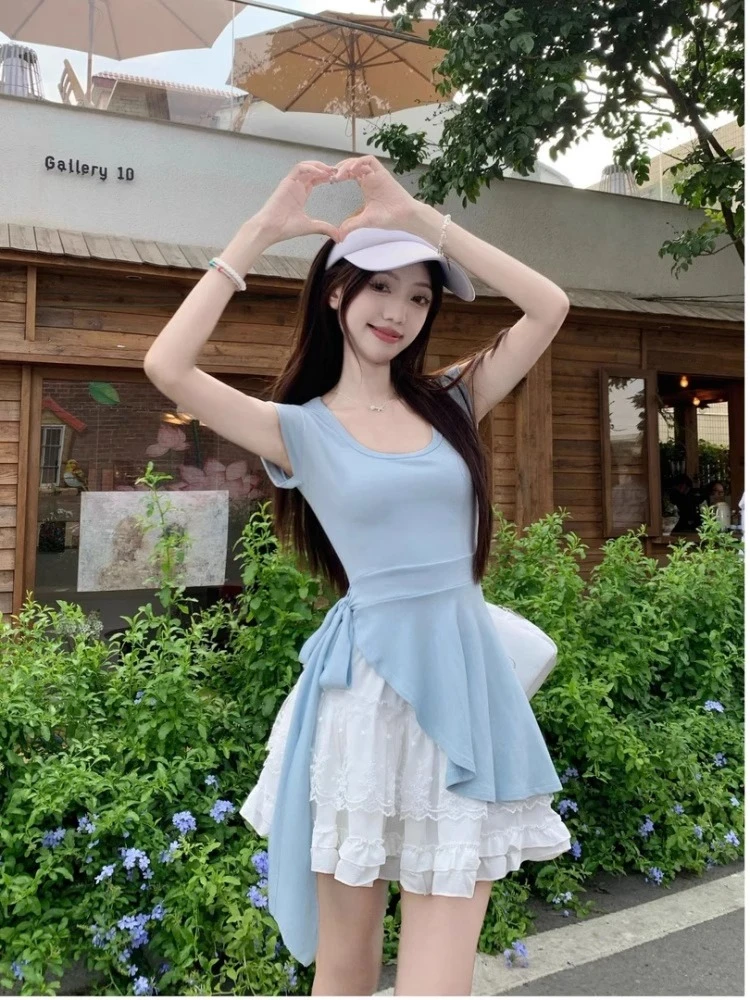 不规则收腰绑带无袖背心女夏季外穿2025年新款修身显瘦小飞袖上衣