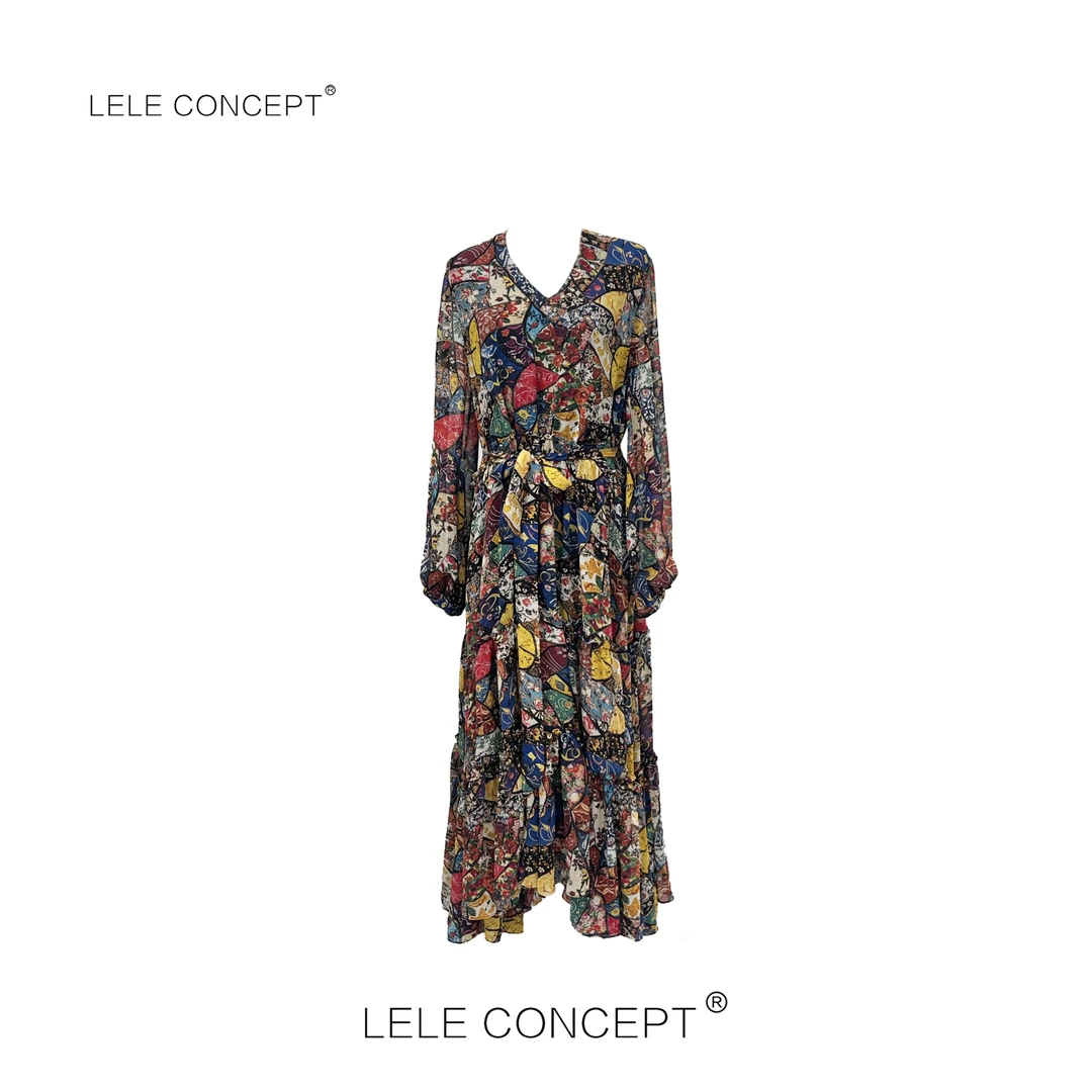LELE CONCEPT丨小众设计师五彩花连衣裙Q0513