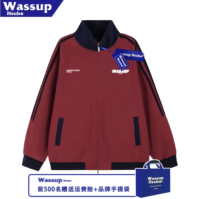 WASSUP HSUBE秋冬季加绒开衫男女款拉链卫衣潮牌设计印花加厚外套