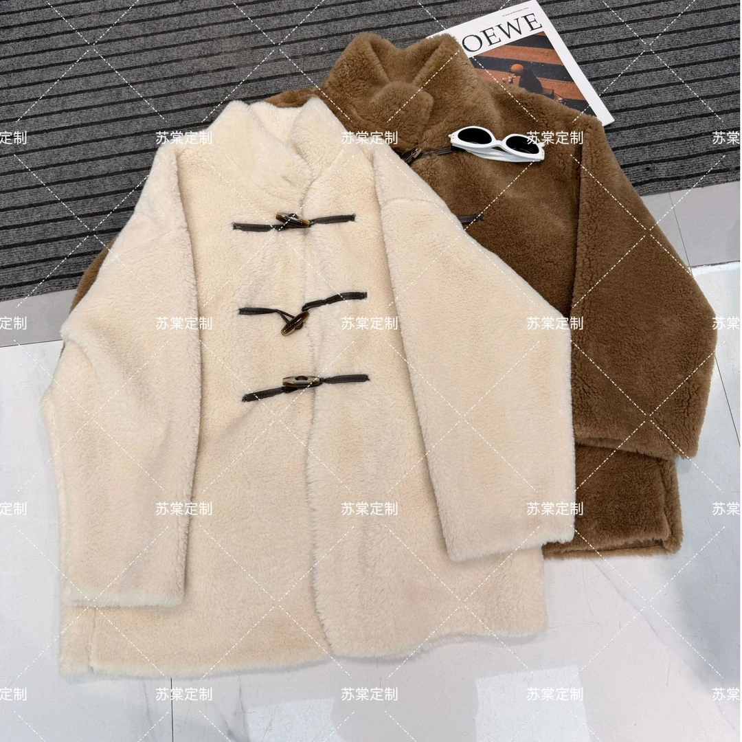 MY专属-气质中长款时尚百搭加厚直下摆宽松型牛角扣外套