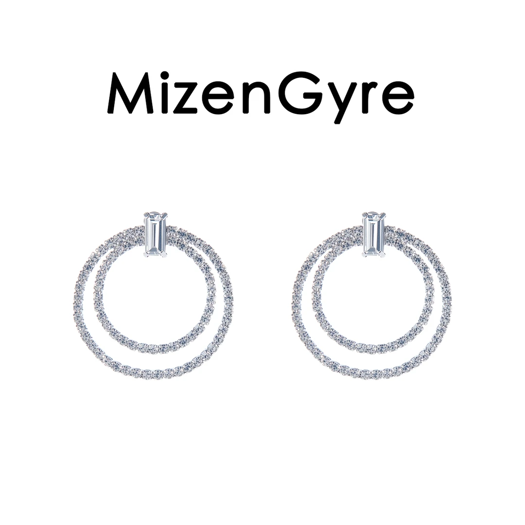 铜合金耳饰 MizenGyre小众设计简约几何多层圆圈镶钻耳环