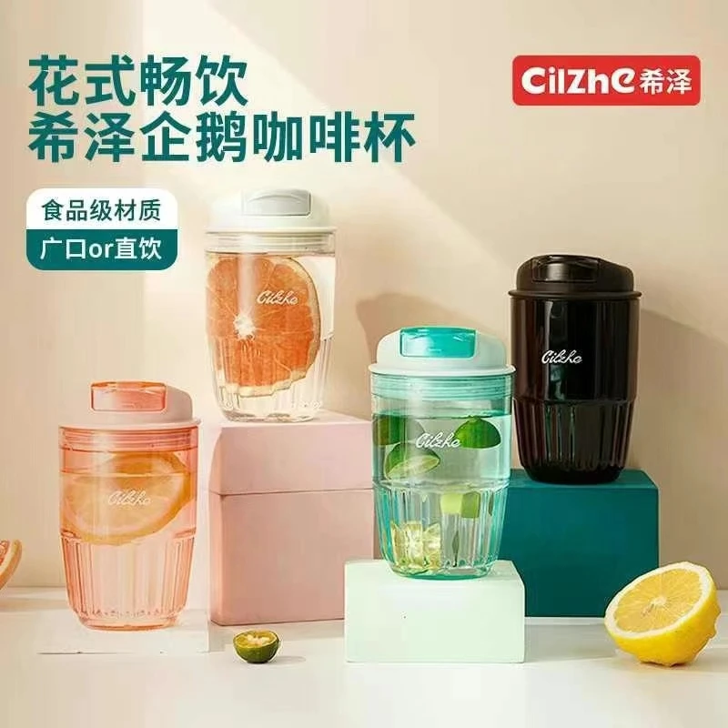 水杯简约坚固耐摔简约风随手杯家用学生水果企鹅冷萃