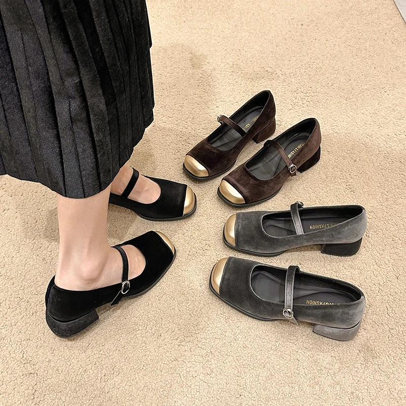 法式平底鞋子浅口单鞋女2025新款春季学院风方头玛丽珍包头单鞋女