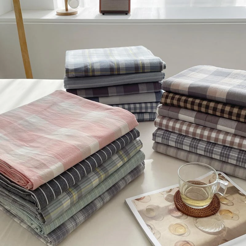 四季全棉简约无印风格子床单纯棉色织水洗棉学生宿舍单双人床单