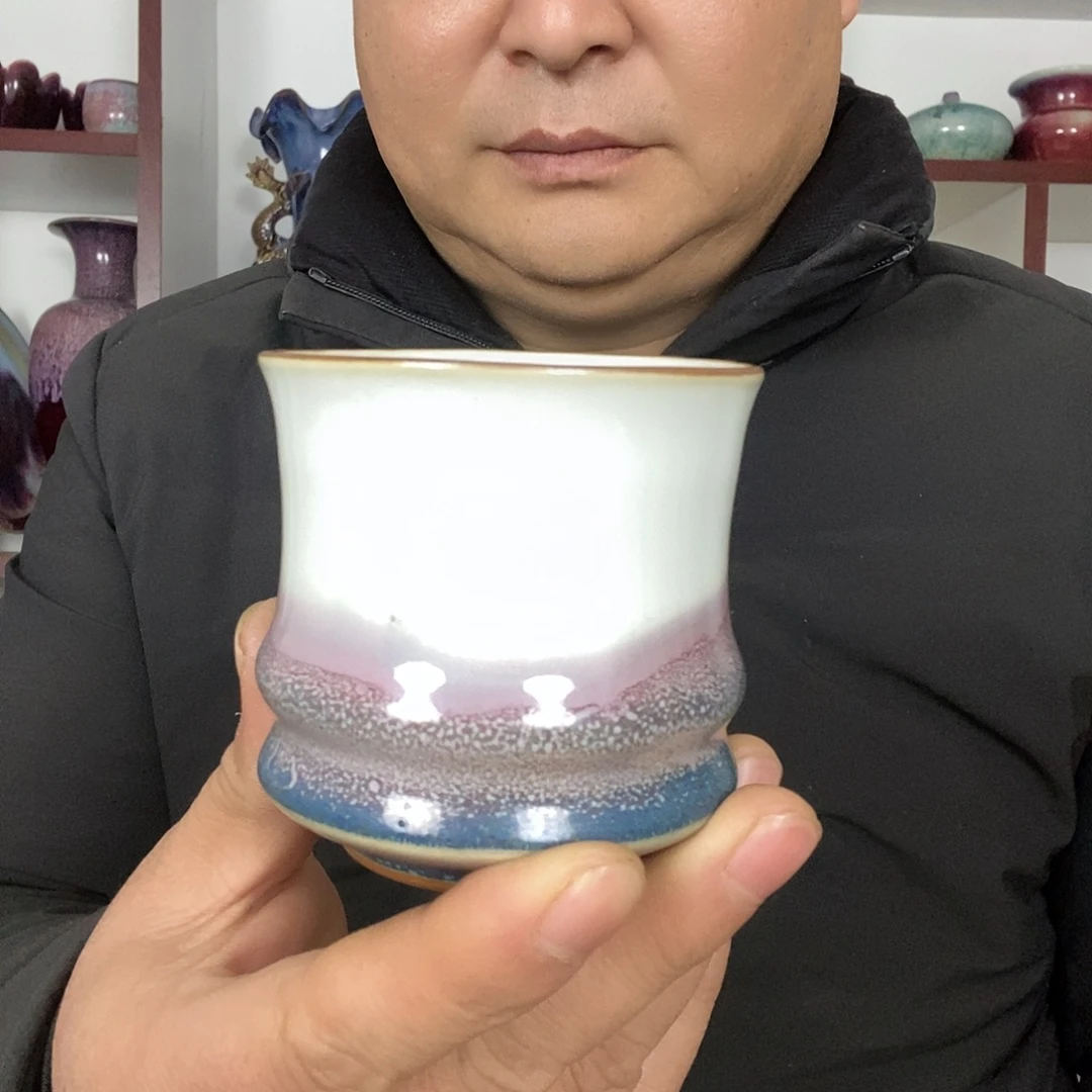 杯钧瓷主人杯斗笠胚竹节杯高温窑变
