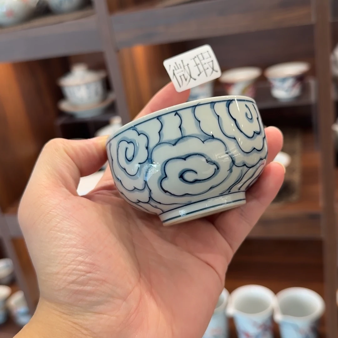 釉下手手绘茶具微瑕