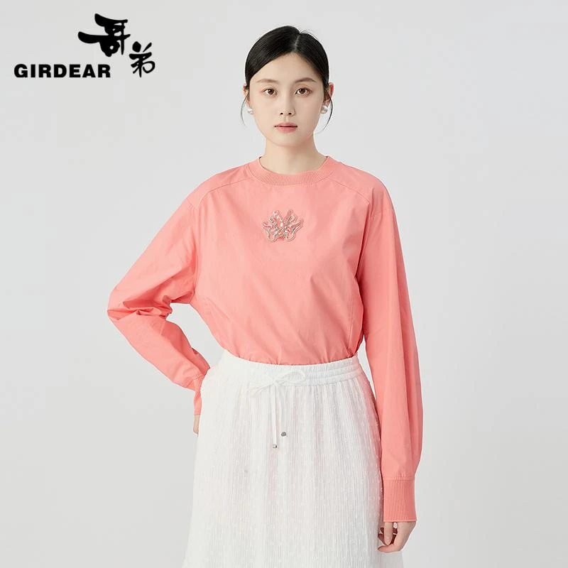 哥弟 精致手工珠钻龙头卫衣式圆领衬衫130044粉色