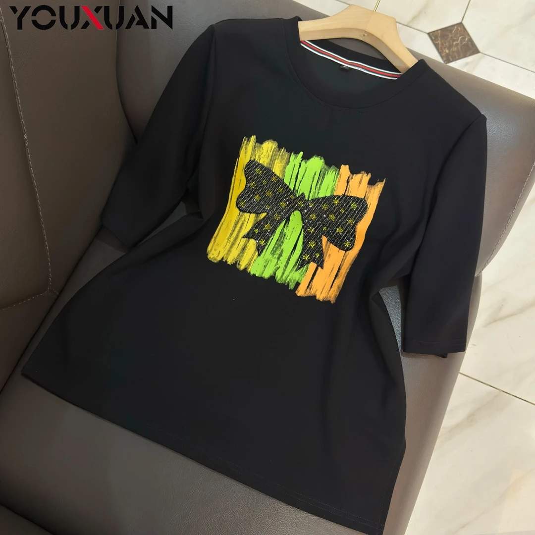 夏季新品女士短袖圆领休闲T恤上衣女装时尚百搭半袖小衫98103