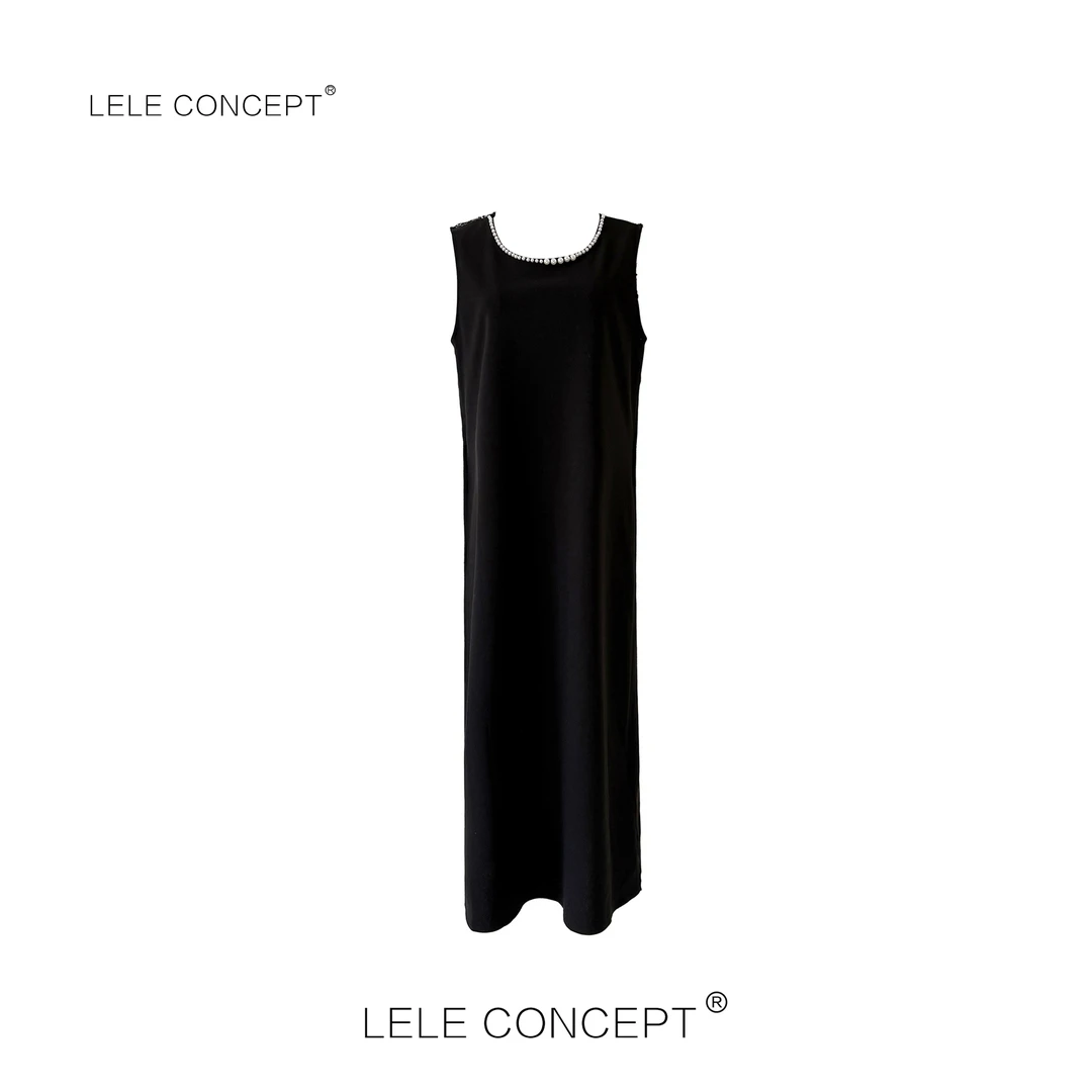 LELE CONCEPT丨领口钉珠后蕾丝连衣裙Q0510