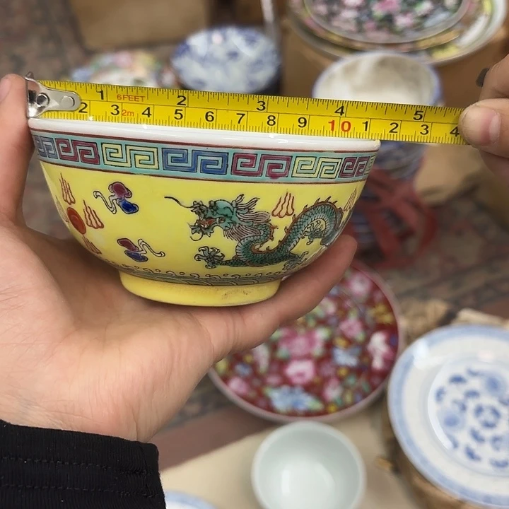 摆件陶11.5厘米手绘双龙饭碗