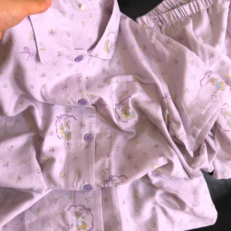 韩版甜美碎花兔子印花睡衣女夏季2025新款少女短袖短裤家居服套装