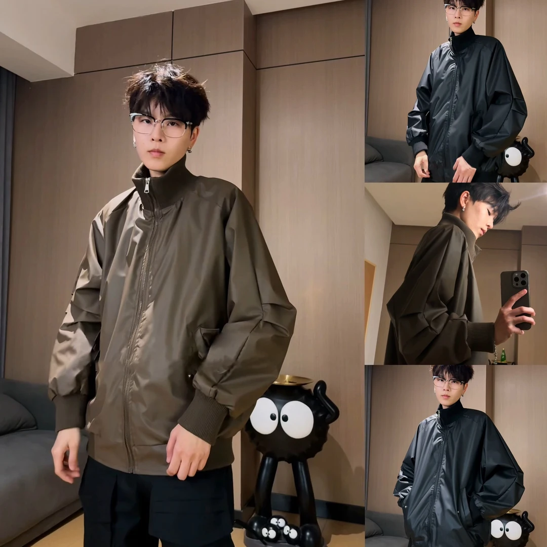 美式复古cleanfit休闲夹克男2025春秋新款高级感痞帅皮衣立领外套