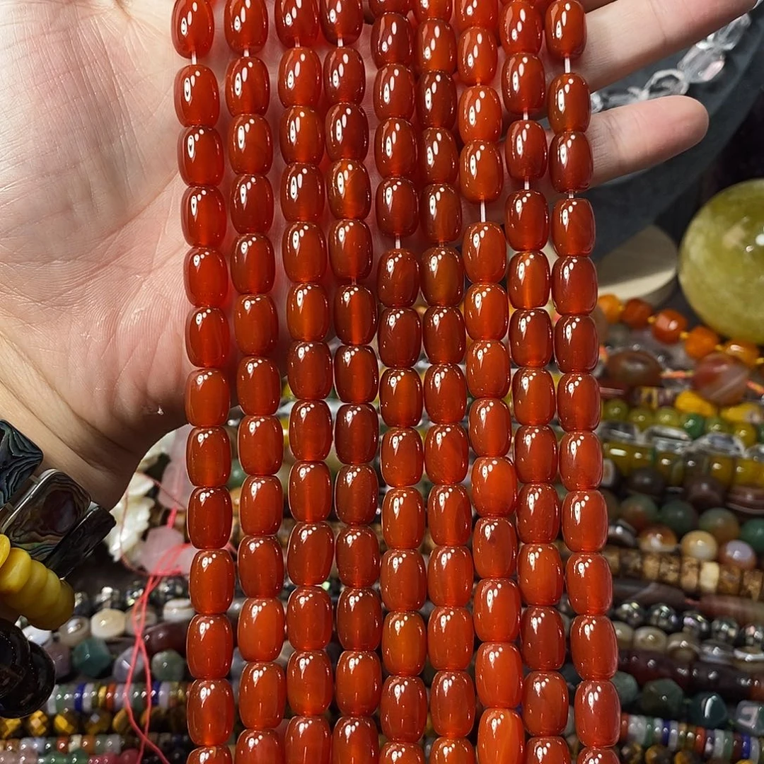 石英质玉未镶嵌，A品红玛瑙桶珠10×14mm，