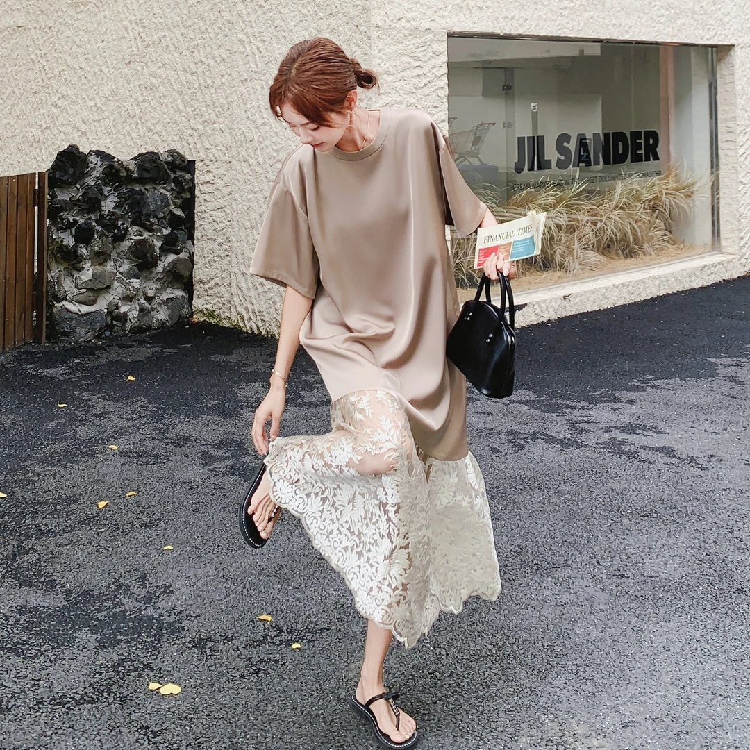 今年流行爆款洋气设计感学院风减龄高级感蕾丝拼接小个子连衣裙夏