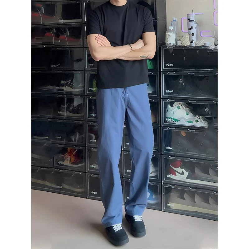 水洗法工蓝工装裤男秋季美式复古vibe弯刀裤子直筒微喇宽松牛仔裤